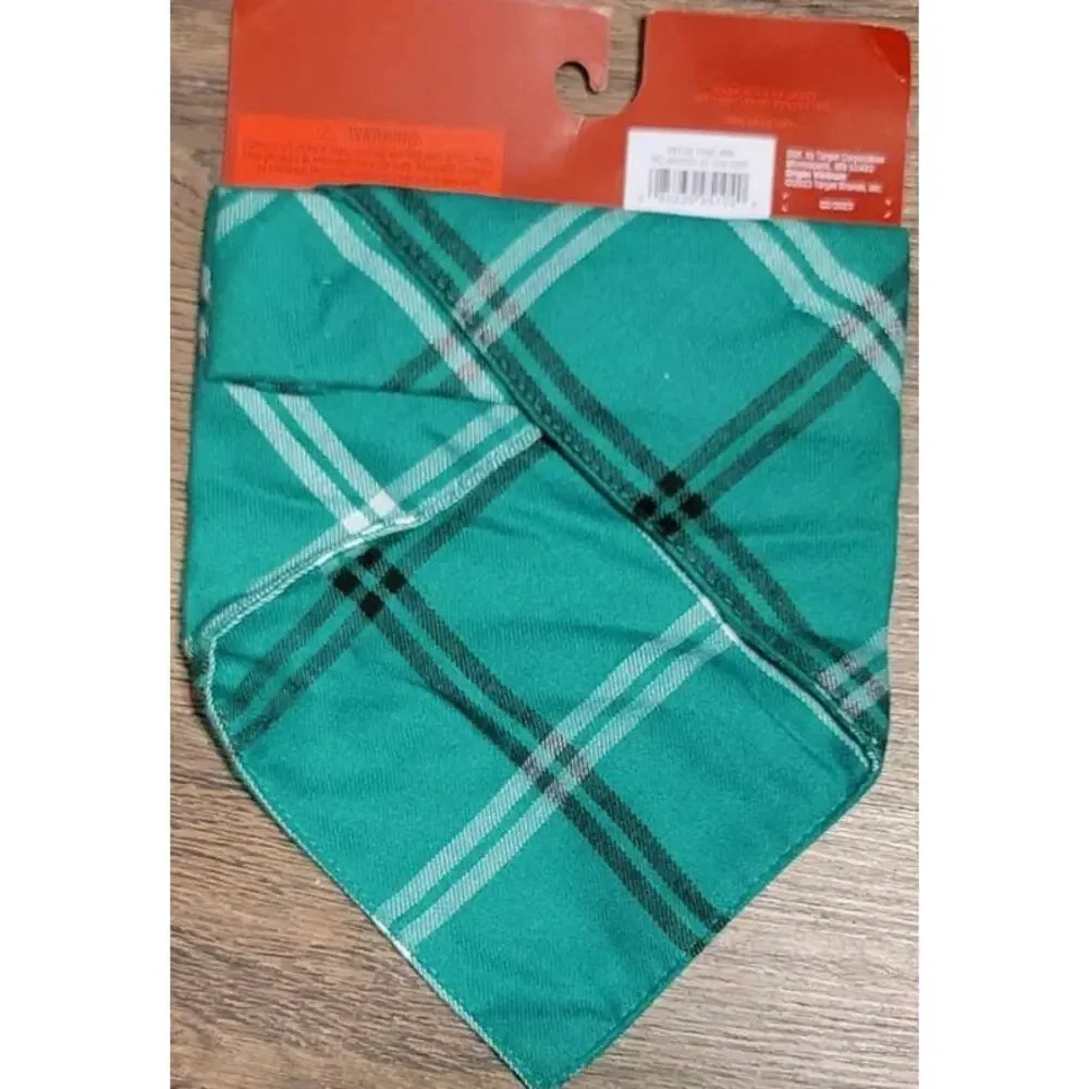 (4) Wondershop Green Plaid Matching Family Cat and Dog Bandana OS